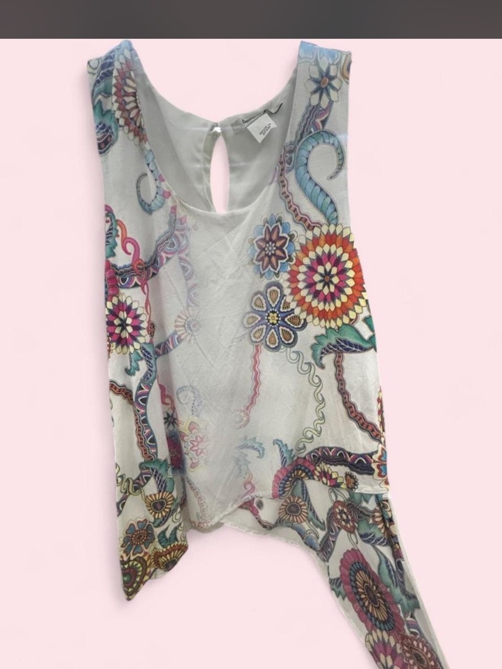 Desigual White Sheer Tank with Multicolor Floral Medallions